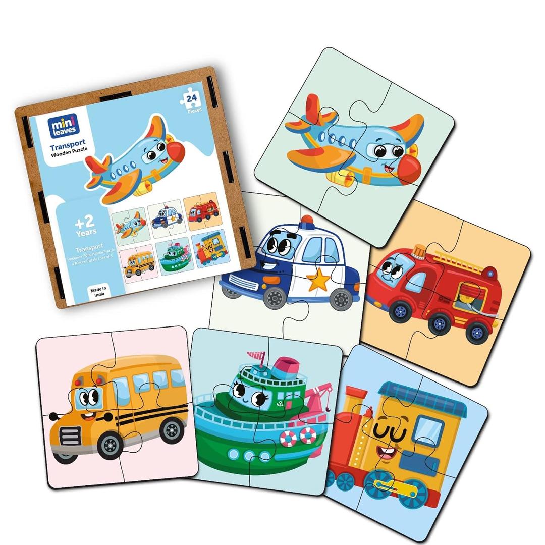 Mini Leaves 4 Piece Transport Vehicles Wooden Puzzle for Kids