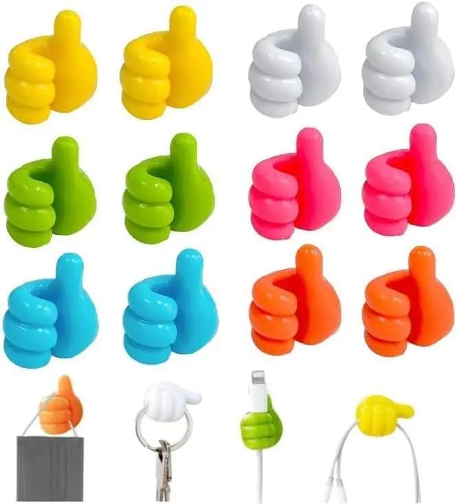 (6PCS Self-Adhesive Silicone Thumb Wall Hooks, Creative Thumbs Up Shape Wall Hook, Finger Key Hook Wall Hangers for Storage Data Cables, Earphones, Plugs, Masks