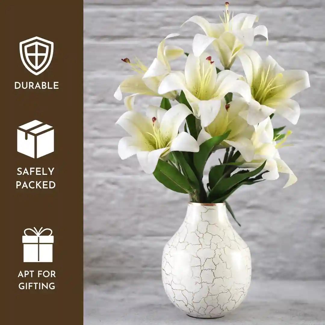 Behoma Metal Flower Vase for Home Decor Bedroom Living Room Office Wedding | Table Decorative Item for Festivals Birthday Off White Bud Shape Small (Flower Not Included)