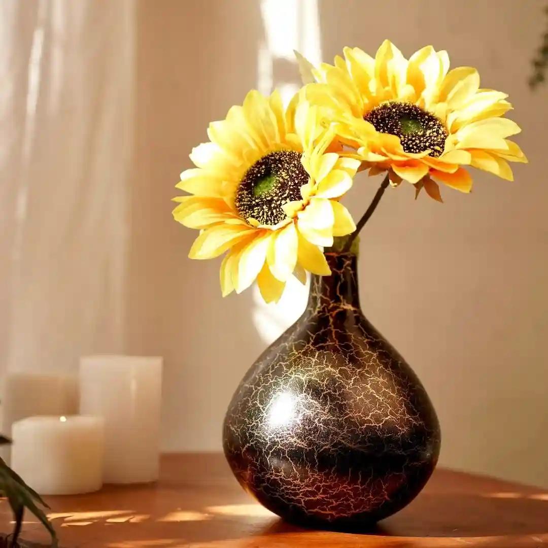 Behoma Metal Flower Vase for Home Decor Bedroom Living Room Office Wedding | Table Decorative Item for Festivals Birthday Crackle Finish Tall Vase (Flower Not Included).