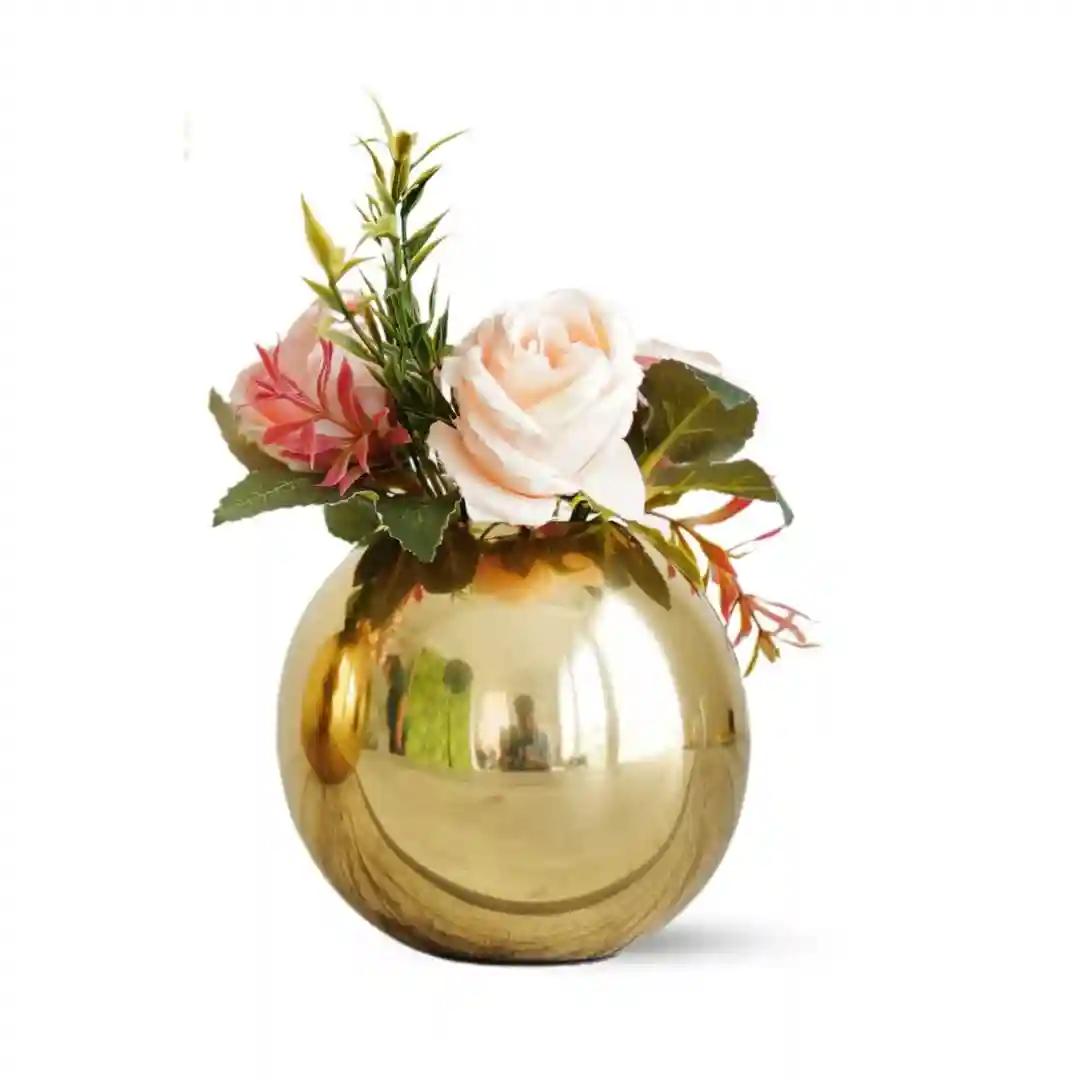 Behoma Metal Ball Flower Vase for Home Decor | Table Decorative Item for Bedroom Living Room Office Wedding | Best Gift for Birthday Anniversary Festival | Gold, Small