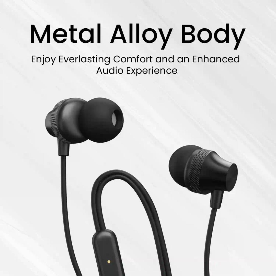 Portronics Conch Beat A in Ear Wired Earphones with Mic, 3.5mm Audio Jack, 10mm Driver, 1.2m TPE Anti Tangle Wire, In line Mic Controls, Powerful Audio, Metal Alloy Body, Wide Compatibility(Black)