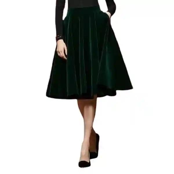 Emerald Green Velvet  Skirt - Elegant Evening Party Wear-M