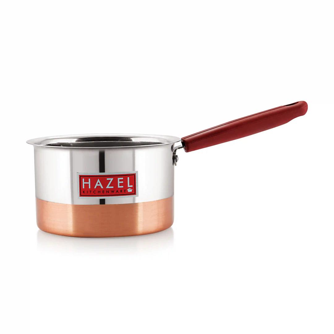 HAZEL Steel Sauce Pan |Alfa Premium Heavy Gauge Tea Pot, 800 ML | Stainless Steel Sauce Pan | Cookware with Copper Bottom | Milk Pan with Copper Bottom