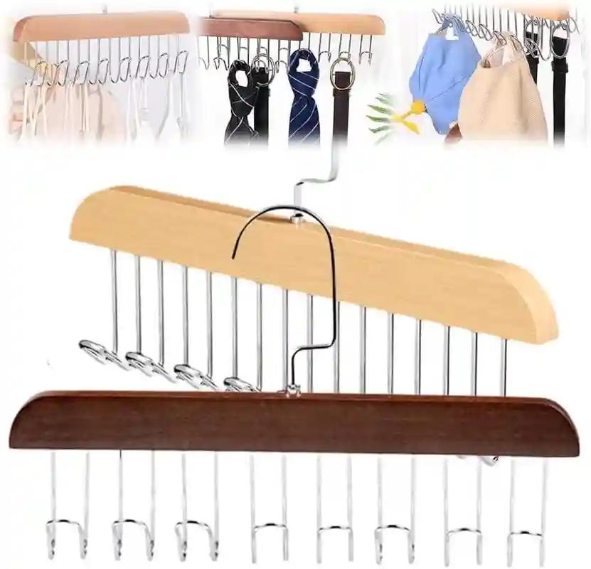 KHUSHIYA ENTERPRISE Multifunctional Non-Slip Storage Hangers, Wooden Belt Hanger for Closet, Multi Hook Coat Hanger, Tank Top Bra Hanger, Closet Accessories Organizer Hooks for Belts, Ties, Scarf