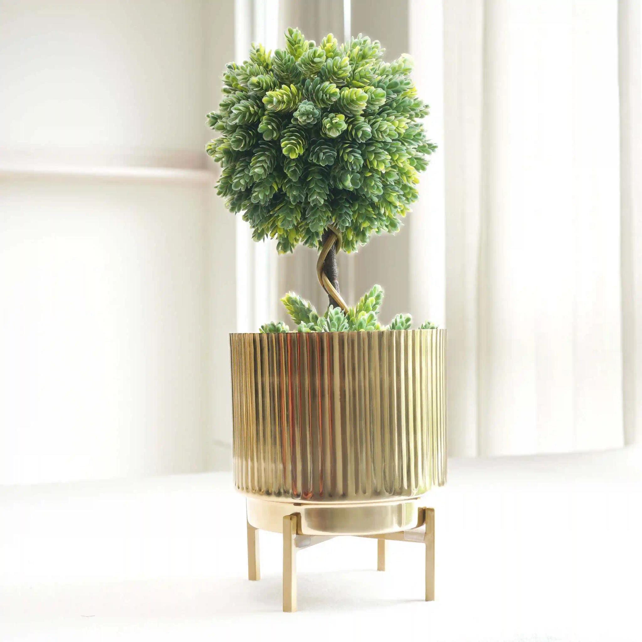 Golden Metal Fluted Planter