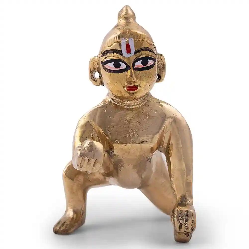 ALODIE - Brass Laddu Gopal Murti Experience The Grace of Bal Gopal Idol - Laddoo Gopal Ji Balgopal Ke Murti - Pital Ke Laddu Gopal Devotion Ladoo Gopal Thakur Bal Krishna Murti (Small 3 x 2 inches)