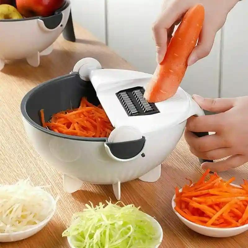 KHUSHIYA ENTERPRISE in 1 Multifunction Magic Rotate Vegetable Cutter with Drain Basket Large Capacity Vegetables Chopper Veggie Shredder Grater Portable Potato Slicer Kitchen Tool with Blade