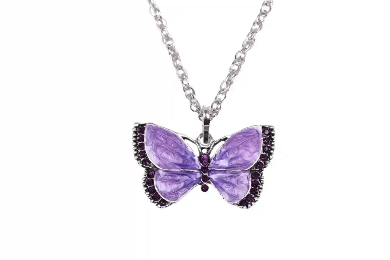 Purple Butterfly Pendant with Silver Chain