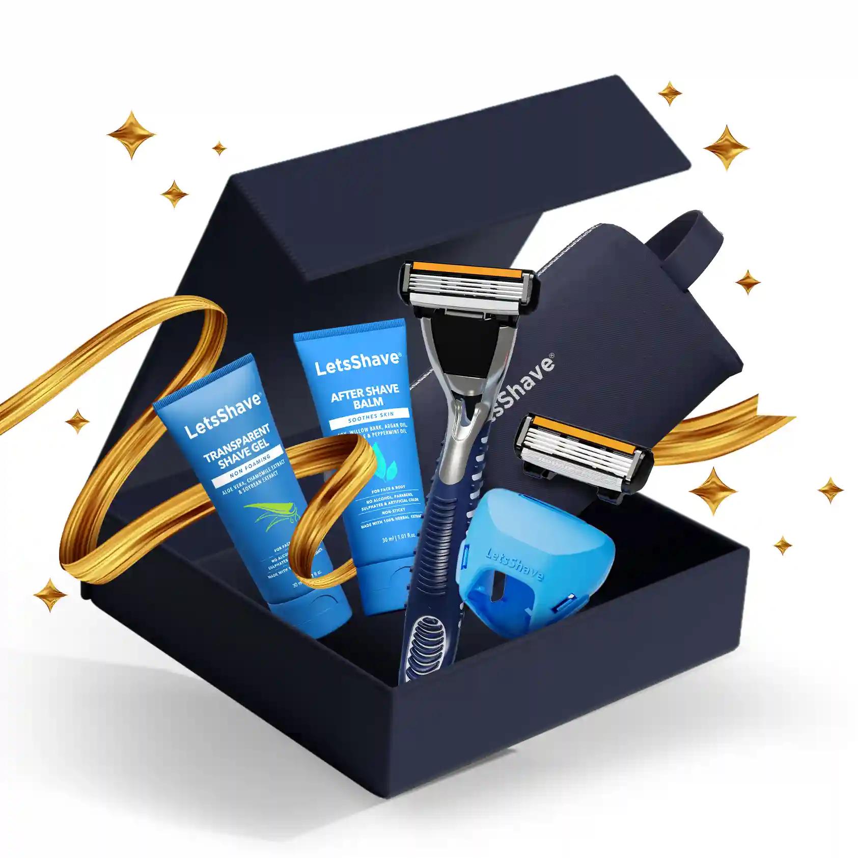 LetsShave Pro 4 Gift Set For Men(Pro 4 razor+ 1 blade+ 30 ml+Transparent gel 30 ml+ Aftershave balm 30 ml+Travel cap)