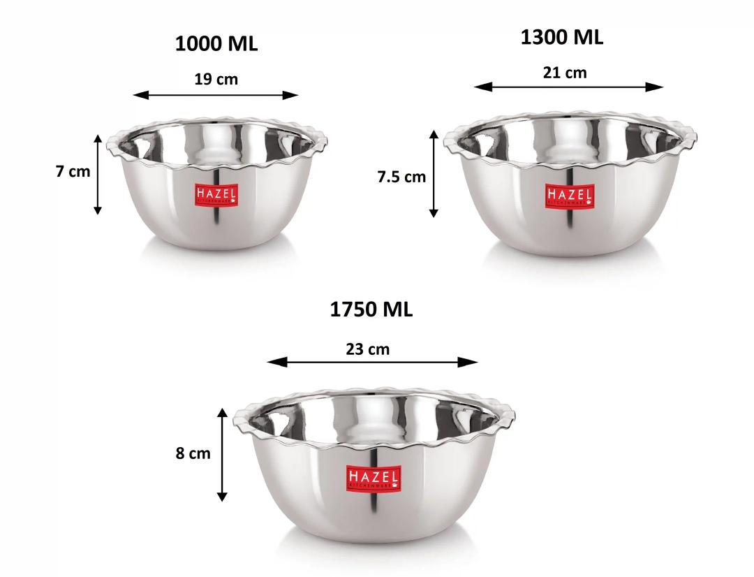 HAZEL Stainless Steel Serving Bowl Vati Vati Katori Set of 3, Silver