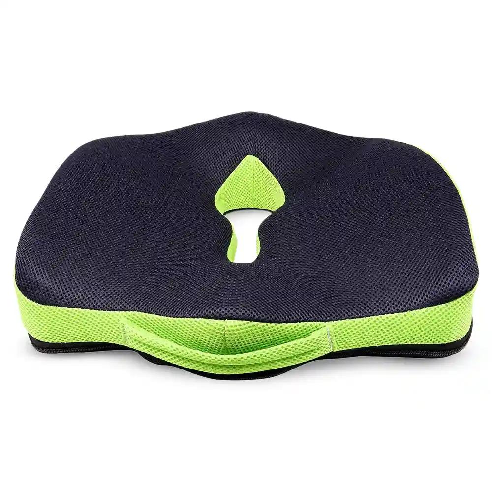 Sleepsia Orthopedic Coccyx Seat Cushion/Pillow With Memory Foam For Sciatica, Tailbone And Back Pain Relief (Black/Green)