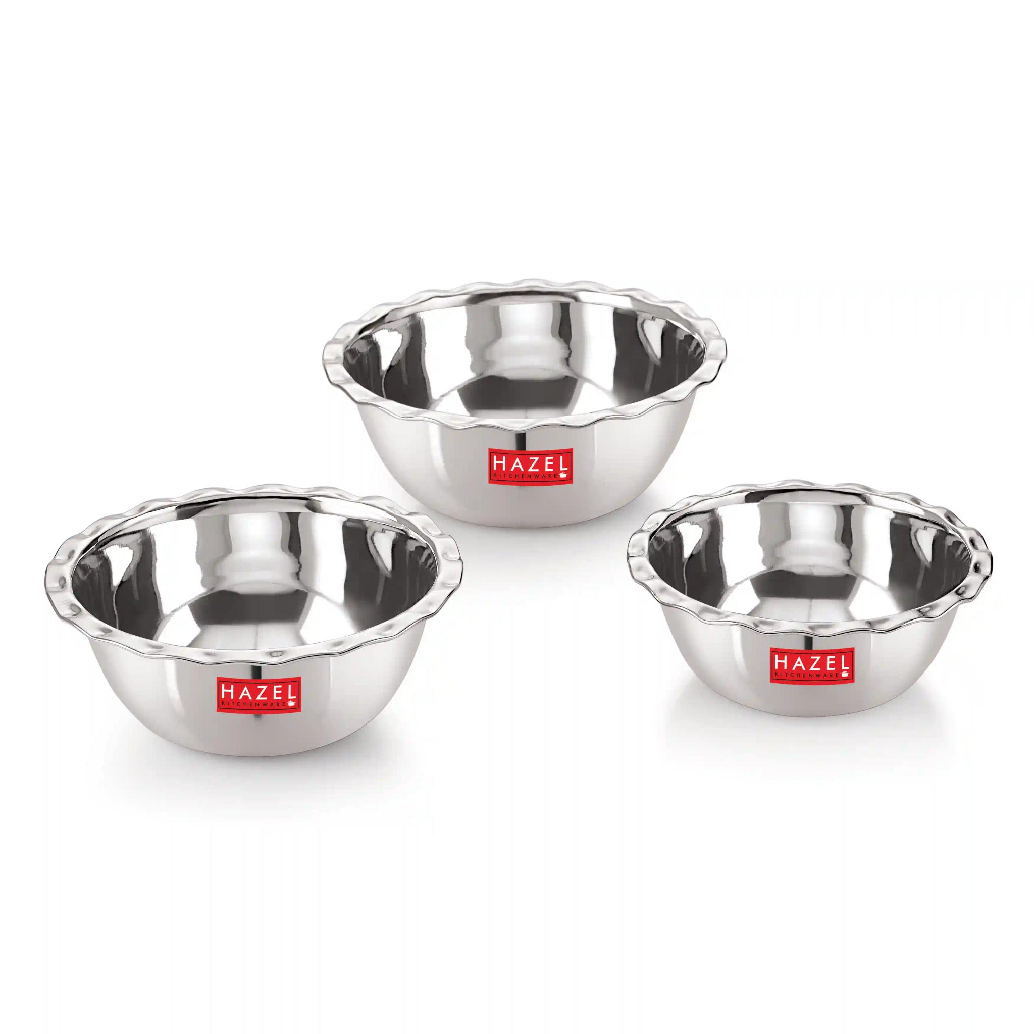 HAZEL Stainless Steel Serving Bowl Vati Vati Katori with Lid, Set of 3, Silver