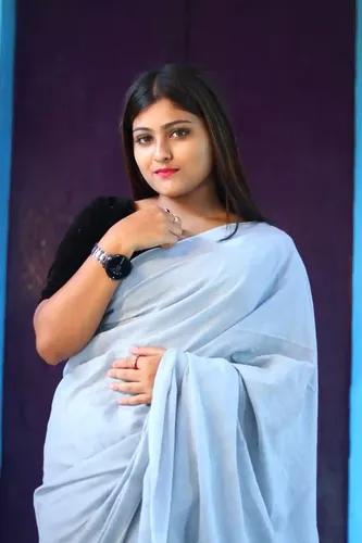 Pure Cotton Plain Saree - Sky Blue