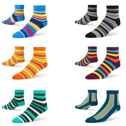 DYNAMOCKS Men's and Women's Combed Cotton Ankle Length Socks (Pack of 6) (Multicolour, Free Size)_Stripes_2_5_6_14_18_Elegant