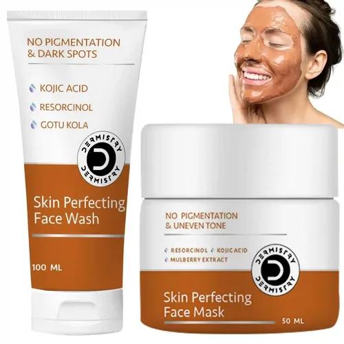 Dermistry  Pigmentation Removal Skin Perfecting Creamy Fairness Face Wash &  Skin Perfecting Pack Mask And Kojic Acid Niacinamide Beta Arbutin And Melasma Blemishes Dark Spot Dullness Uneven Tone Tanning Removal And Glowing Brightening Skin And  And Resorcinol And Mulberry Ext And For Men & Women ( Pack Of 2 - 150 Ml )