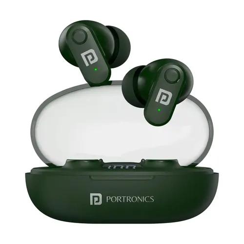 Portronics Harmonics Twins S16 In Ear Wireless TWS Earbuds with 24 Hrs Playtime, Clear Calls, Game & Music Mode, Low Latency, Bluetooth 5.3v, LED Display, Type C Fast Charging(Military Green)