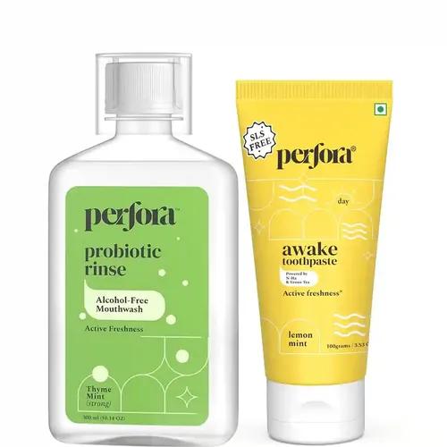 PERFORA Awake Lemon Mint Toothpaste & Thyme Mint Mouthwash Combo | Active Freshness & Cavity Prevention | Vitamin Enriched SLS & Fluoride Free Toothpastes | N-Ha For Teeth Remineralisation & Oral Care