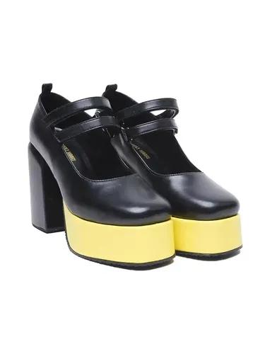 THE QUIRKY NAARI Black Mary Jane Platforms with A Hint of Sunny Yellow | Black - 4 UK