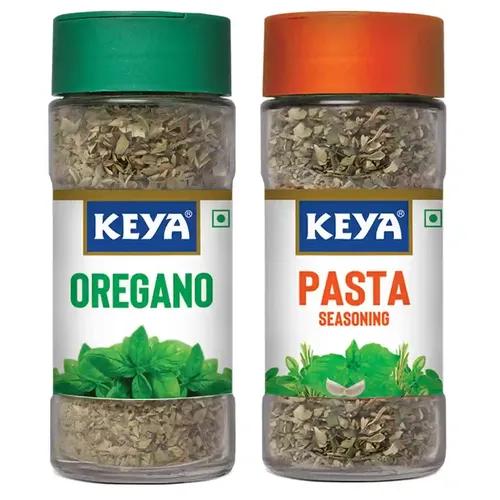 KEYA Herb and Seasonings Combo, Oregano 15gm, Pasta Seasoning 45gm, Glass Bottle, Pack 2