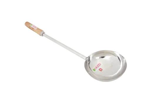 HAZEL Steel Jumbo Tadka Pan with Long Wooden Handle, 28 cm, 600 ml, Silver