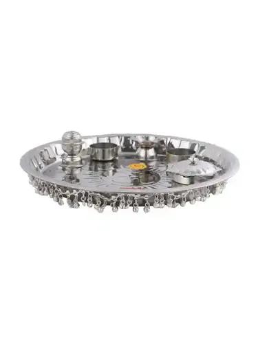 HAZEL Steel Pooja Thali (Silver_11.4 Inch X 11.4 Inch X 0.9 Inch)