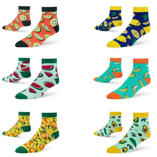 DYNAMOCKS Men's and Women's Combed Cotton Ankle Length Socks (Pack of 6) (Multicolour, Free Size)_Kiwi_Lemons_Melon_Banan_MangoFruit_Avoc