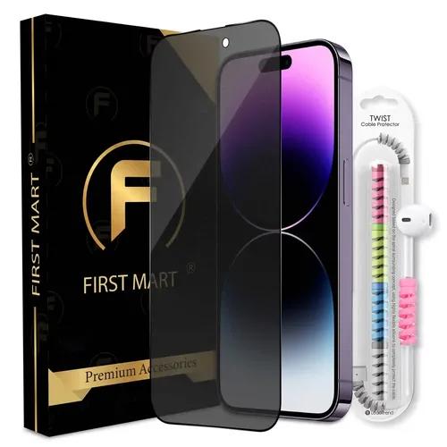 FIRST MART Matte Privacy Tempered Glass for iPhone 14 Pro Edge to Edge Full Screen Coverage with Cable Protector & Easy Installation Kit | Matte Finish