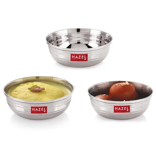 HAZEL Stainless Steel Serving Bowl, Set of 3, Silver, 150 ml, Diameter 9 cm