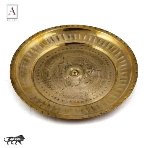 ALODIE- Brass Pushpatra Thali- Kanse ki Thali- Brass Puja Plate- Aarti Thali for Home, Temple and Kitchen (9.3Wx9.3H INCHES, 1)