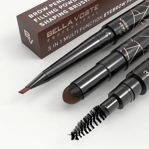 Bella Voste Professional 3-in-1 Eyebrow Pencil - Precise Application, Long-lasting, Natural Look, Brown Color