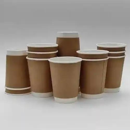 PARICOTT 360 ml Double Wall Brown, Disposable Glasses Double Wall Paper Coffee Cups, Hot and Cold Beverage Drinking Tea Cup for Parties, Kitchen, Espresso (360ml, 100 Pcs)