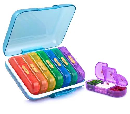 ABS & PP Plastic Weekly Pill Organizer 3 Times A Day, Medicine Organizer Box| Medicine Box, Portable Travel Pill Box Weekly With Large Compartments Moisture-Proof Pill Case For Vitamin, Medicine, Pills, Supplements (Color-3 Compartment)