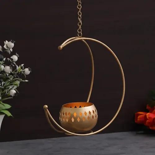 WEBELKART Premium Metal Moon Shape Tealight Holder for Home and Office Decor | Diwali Diya Candle Holder| Decorative Items for Home Living Room (10.5 Inches)