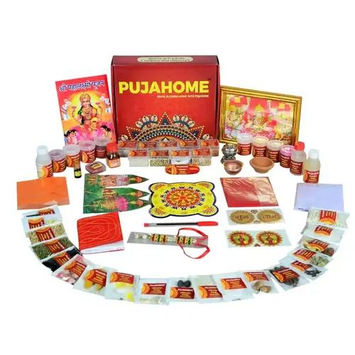 Pujahome Diwali Puja Samagri Kit for Mahalakshmi Pujan/Diwali Puja Kit/Diwali Pooja Samagri Kit (57+ Items) with Detailed Puja Vidhi