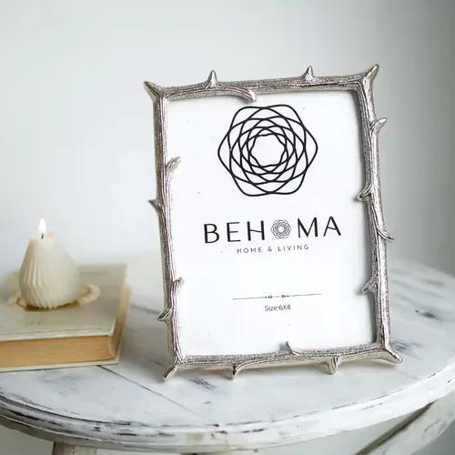 Behoma Silver Elegant Metal Twig Designer Photo Frame - Perfect for Cherished Memories for Home Decor, Table Decor, Gifting Purpose (6x8 Inches) (Large)