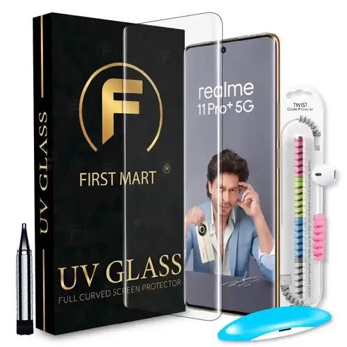 FIRST MART Tempered Glass for Realme 11 Pro Plus 5G / Realme 11 Pro 5G / Narzo 60 Pro 5G with Edge to Edge Full Screen Coverage and Easy UV Glue Installation Kit and Cable Protector, Pack of 1