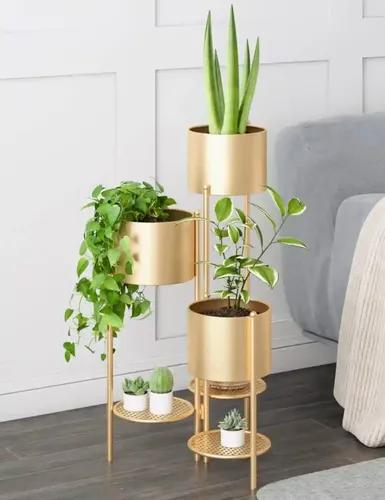 AMASS HANDICRAFTS® Metal Plant Stand, 6 Tier 6 Potted Indoor Outdoor Flower Pot Stand Holder Shelves, Foldable Decorative Display Rack for Patio Garden, Living Room, Corner Balcony (Gold)