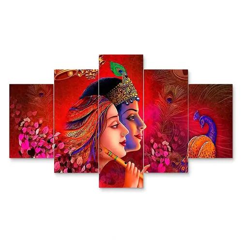 Radha Krishna Wall Painting For Home Decoration Pack of 5 (119.5 x 60 Cm)- Pattern 142