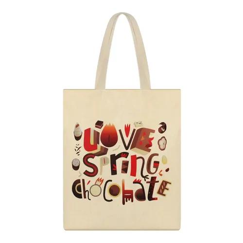 Love, Spring, Chocolate Cotton Bag (Beige)