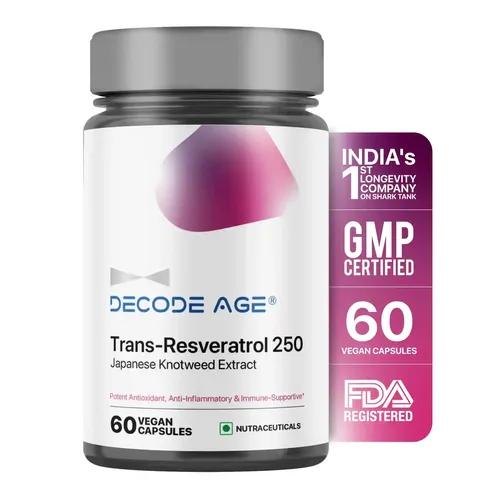 DECODE AGE Trans Resveratrol Supplement | Powerful Antioxidant for Anti-Ageing, Anti-Inflammatory, Metabolism & Heart Health