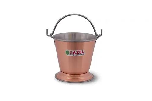 Hazel Food Curry Dal Serving Stainless Steel Bucket (800 ml), Silver & Copper