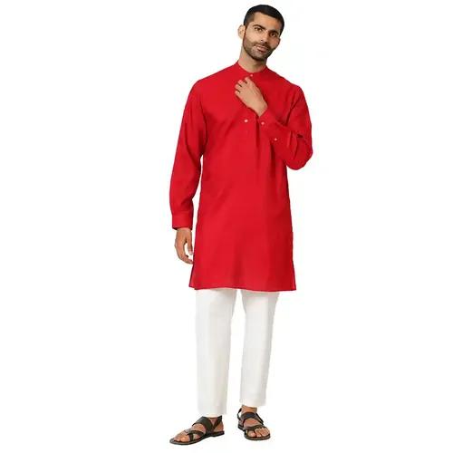 Indivisual Men's Two tone Yarn Dyed Crimson Red Kurta - S