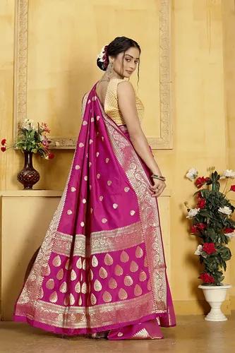 Banaras Soft Katan Silk Saree - Magenta Pink