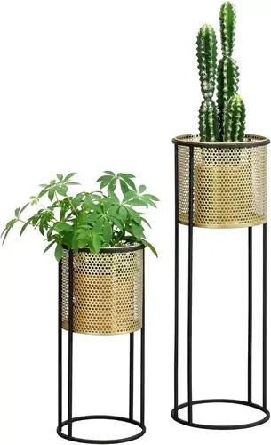 AMASS HANDICRAFTS Planters for Indoor - Outdoor Plants & Modern Metal Floor Tall Plant Stand for Garden, Balcony & Living Room & Mid Century Plant Stands with Pots Set of 2 Flower Pots ( Black Gold )