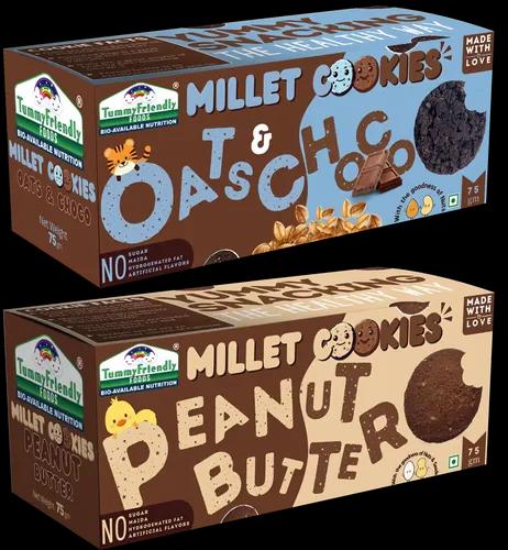 Tummy Friendly Foods Millet Cookies - Oat Choco, Peanut Butter  - Pack Of 2 - 75G Each. Healthy Ragi Biscuits, Snacks For Baby, Kids & Adults