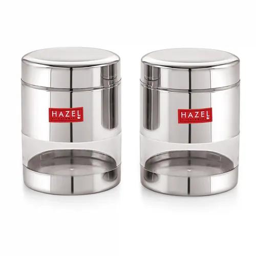 HAZEL Stainless Steel Transparent Glossy See Through Container, Silver,Set of 2, 400 ML