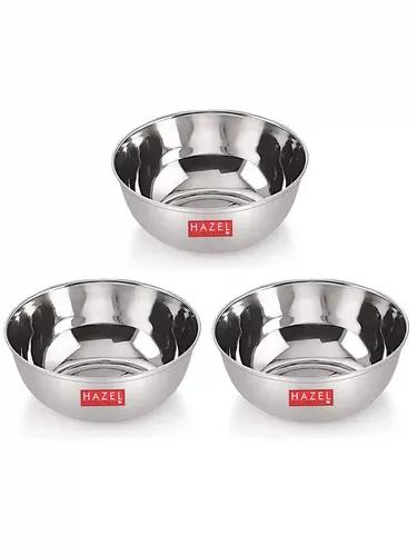 HAZEL Stainless Steel Bowl Vati | Steel Bowl Set for Kitchen | Dinner Bowl Katori Serving Wati, 270 ML, Set of 3