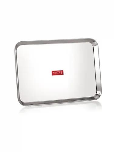 HAZEL Stainless Steel Serving Tray Rectangle Premium Dining Table Plater, Large, Silver, 37.2 x 26.4 cm