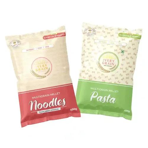 The Very Grain Whole Wheat Pasta (180 Grams) + Noodles (175 Grams) | Protein & Fiber Rich | Easy to Prepare for Breakfast, Dinner | Combo Pack of 2 | Contains Bajra, Ragi, Kodo Multi Millets